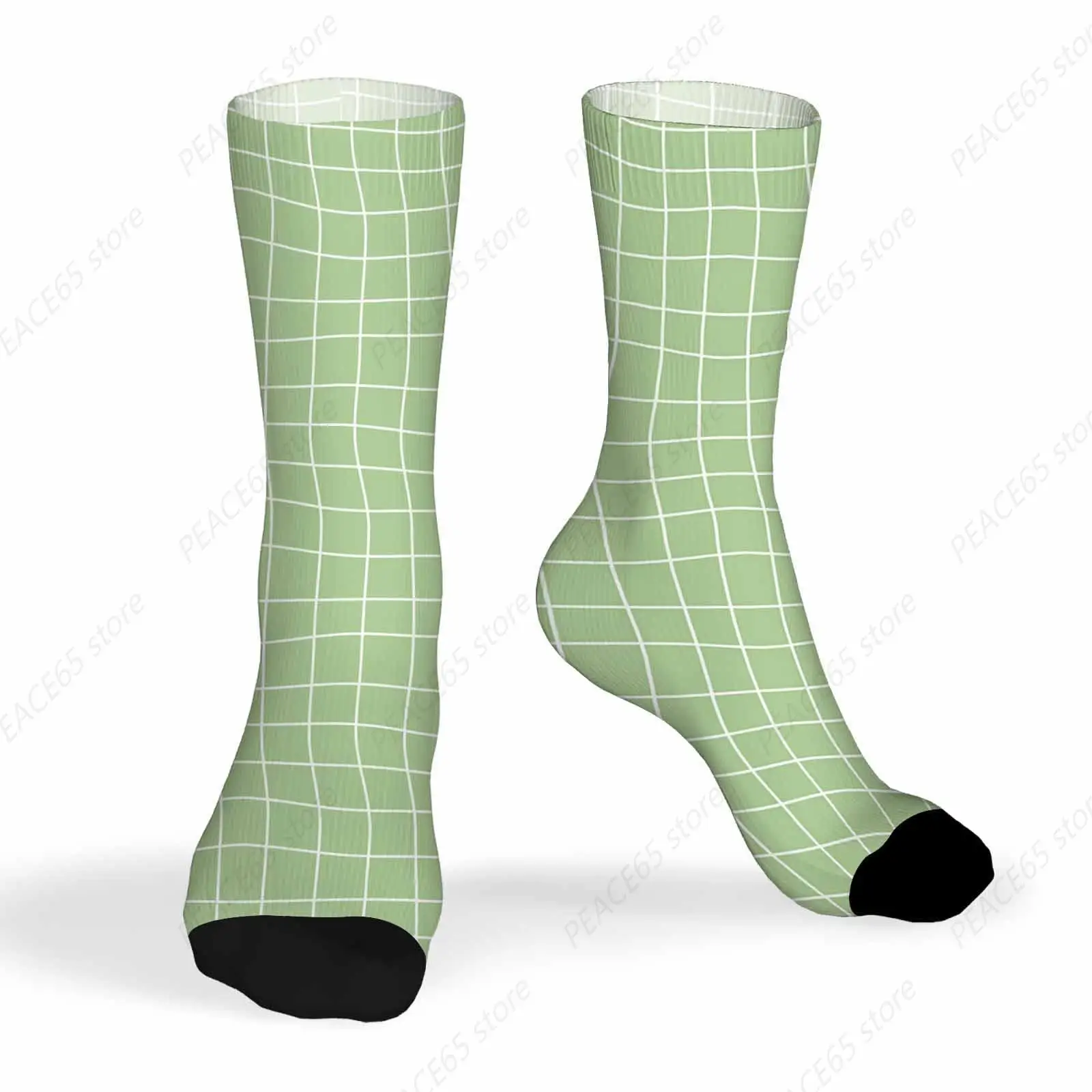 Socks Hand Drawn Grid Green Athletic Crew Socks for Men Women Cool Cute Crazy Funny Sport Colorful Novelty Socks