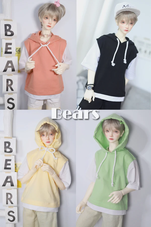 BJD Dlothes clothing Fake-Two Short Sleeved Hooded T-shirts For 1/3 1/4 BJD SD DD MSD MDD SD10 SD13 SD17 POPO68 Uncle SSDF Doll