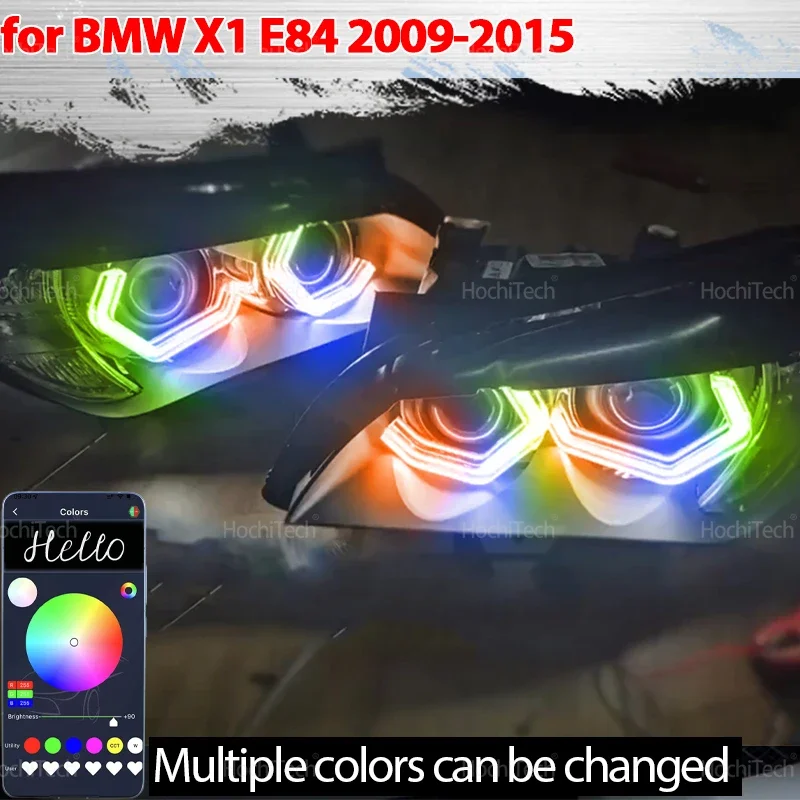 For BMW X1 E84 2009-2015 Xenon Headlight Dynamic Car-styling multi-colored App control LED Rings M4 Style turn signal Light