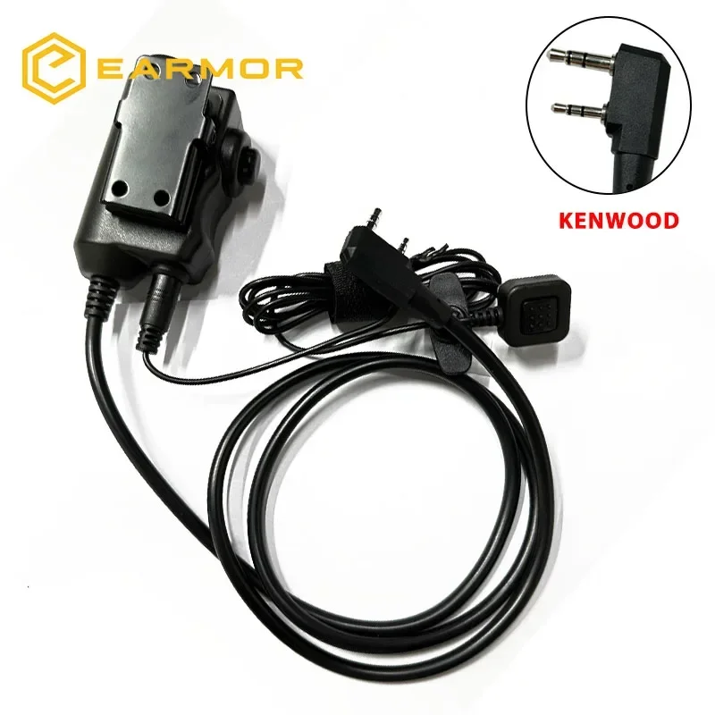 EARMOR Tactical PTT Tactical Headset Button activated push-to-talk PTT adapter M51 and AUX radio interface KENWOOD