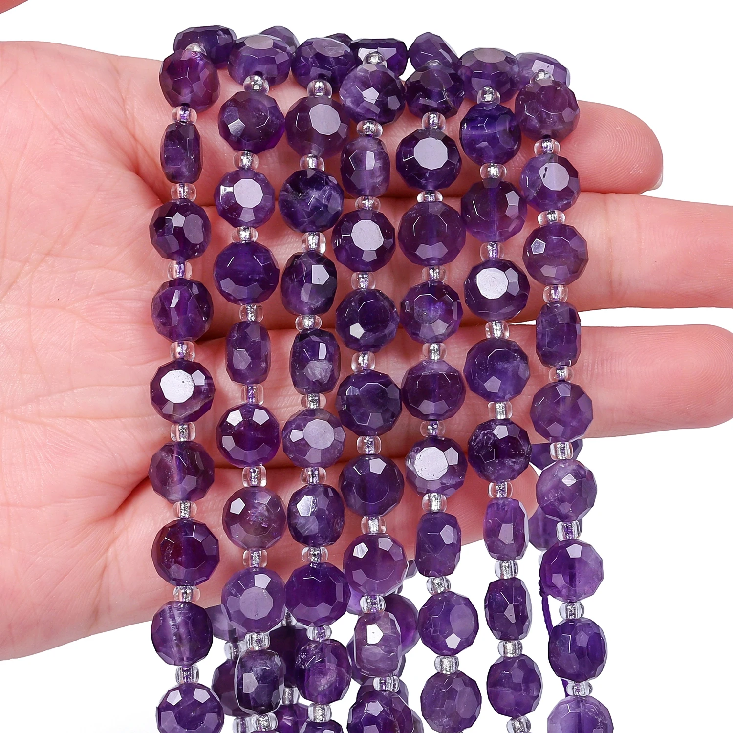Natürliche Amethyst-Edelsteinperlen, 8 x 5 mm, AAA, facettierte, flache, runde, Münzformperlen für Schmuckherstellung, DIY-Armband-Zubehör – Detail 8