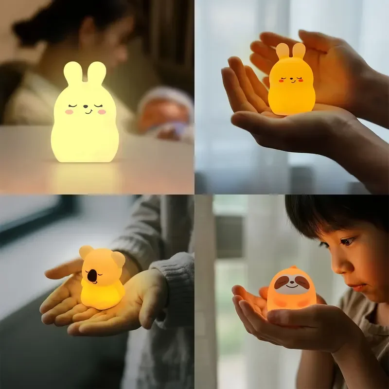 Cute Pat Touch Silicone Night Light Baby Mini Portable Childrens Lamp USB Charging Color Changing LED Sleep Light for Kids