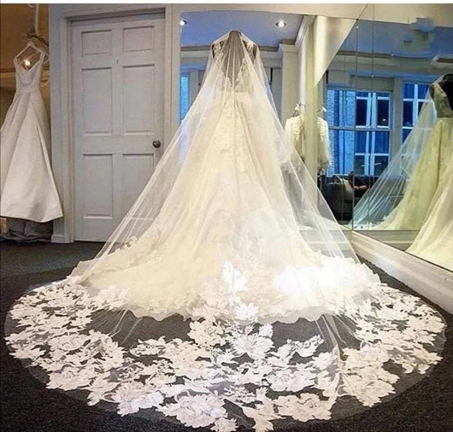 

New Arrival Lace Cathedral Wedding veils Boda Vestido de noiva Bride wedding accessories voile de la mariée Bridal veils