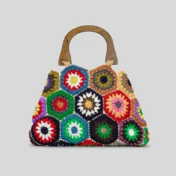 Fashion Square Crochet Bag Hippie Classic Handmade Flower Crochet Weaving Colorful Boho Chic Shoulder Tote Bags For Winter