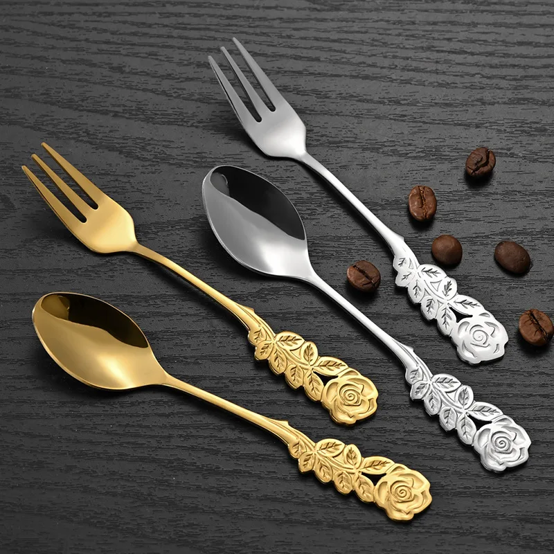 

Stainless steel rose spoon creative dessert cake spoon fork bird's nest spoon coffee wedding gift