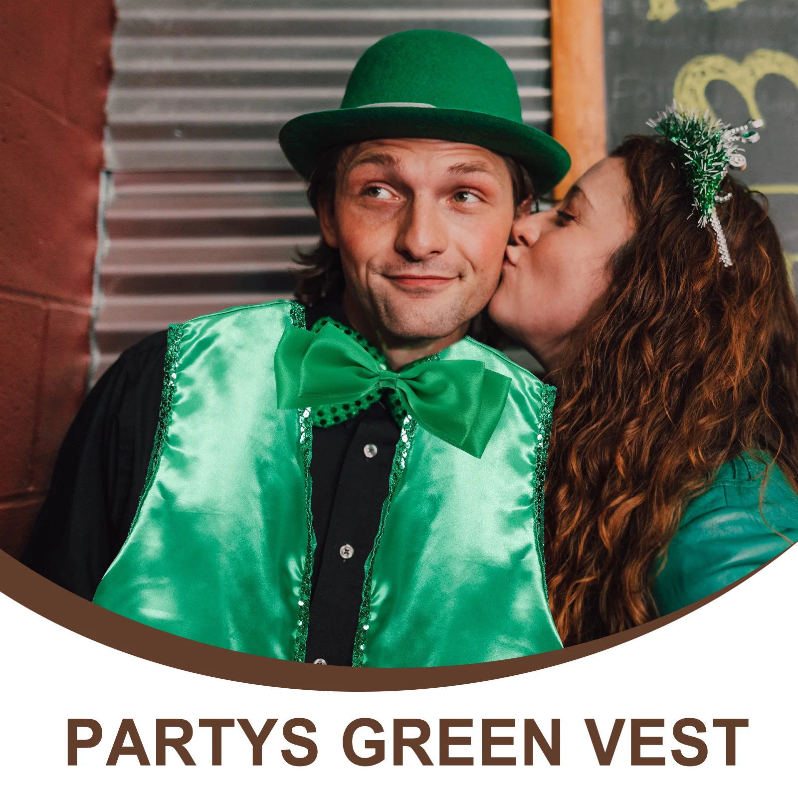 1Set Rompi St. Patrick dengan Dasi Kupu-kupu Dekoratif, Set Kostum Pesta Cosplay, Rompi Hijau, Rompi Hari St. Patrick