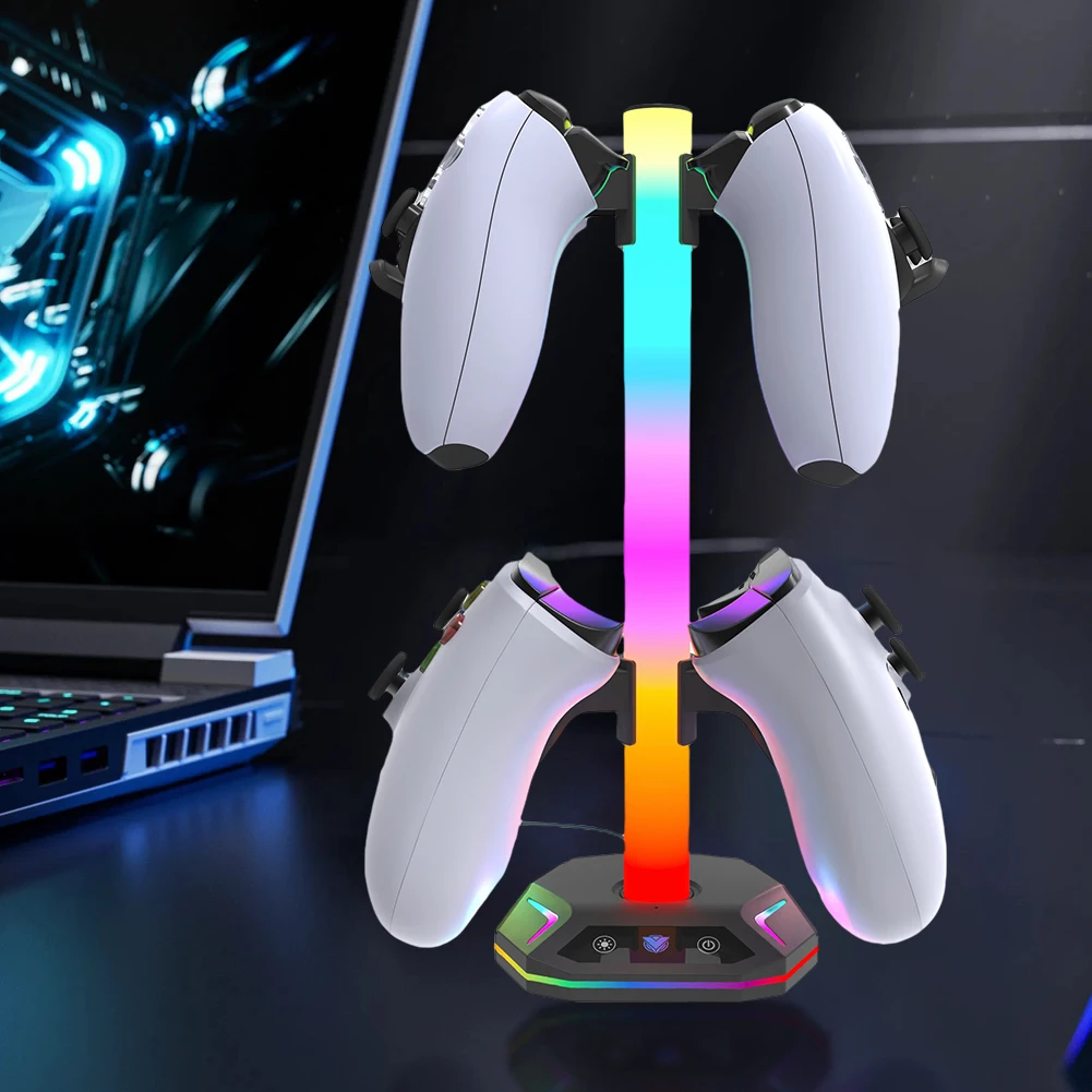 RGB Headset Stand 9 Light Modes Controller Holder  w/ USB +Type C Charging +USB Data Ports for Desk for PS5/PS4/Xbox/Switch Pro