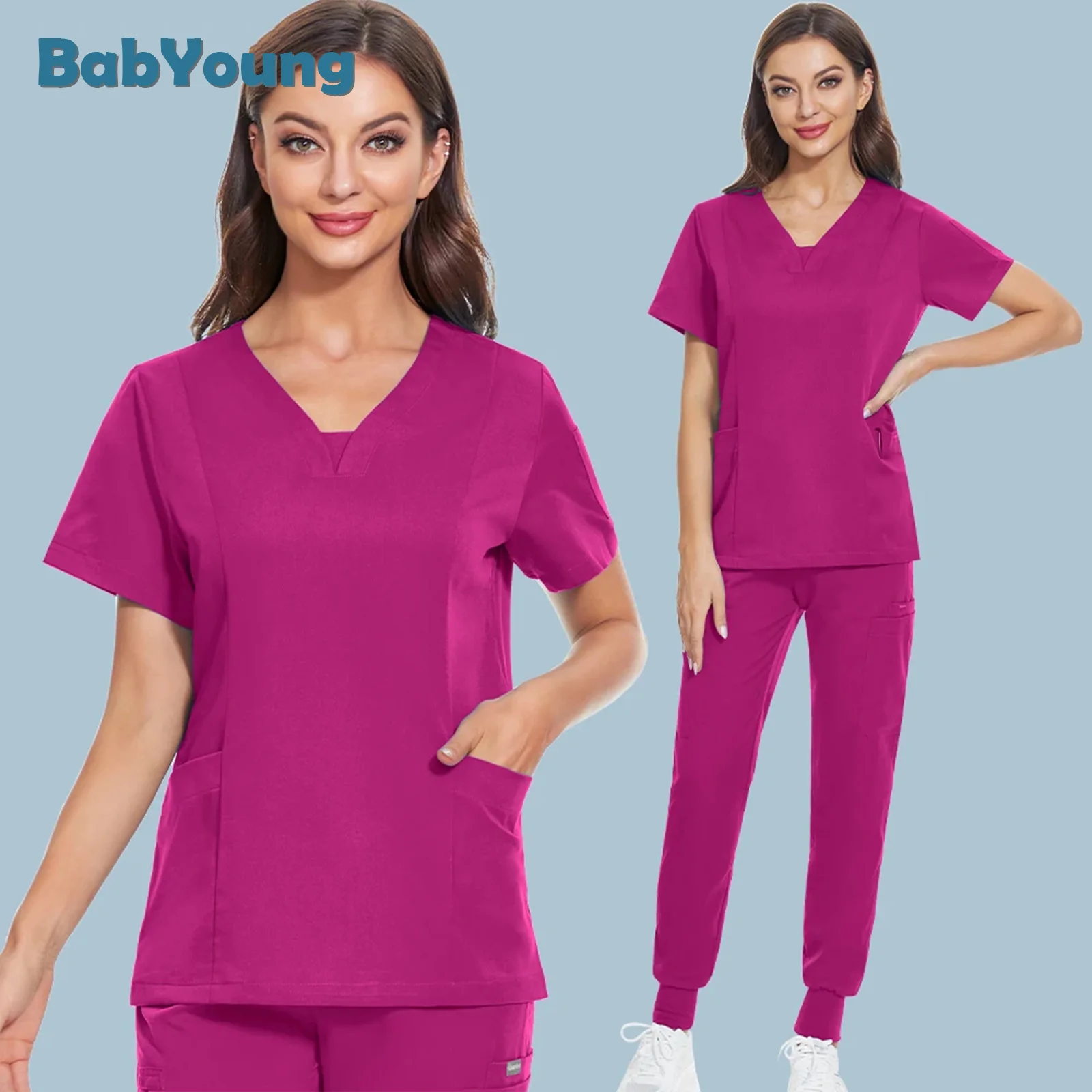 Effen Kleur Scrubs Tops Broek Lab Chirurgische Sets Arts Verpleegkundige Uniform Verpleegkundige Accessoires Medische Werkkleding Pakken Klinische Kleding