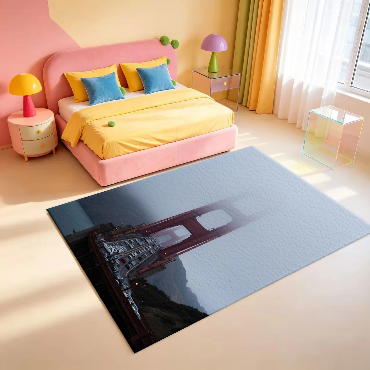 Foggy Golden Gate Bridge City Landscape Carpet Flooring Famous Building Scenery Area Rug For Indoor Home Floor Cover