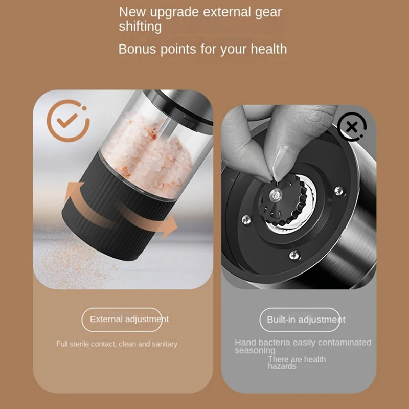 Automatic Electric Salt Pepper Grinder 1/2pcs Rechargeable Pepper Mill Shakers With External Adjustable Coarseness view 5