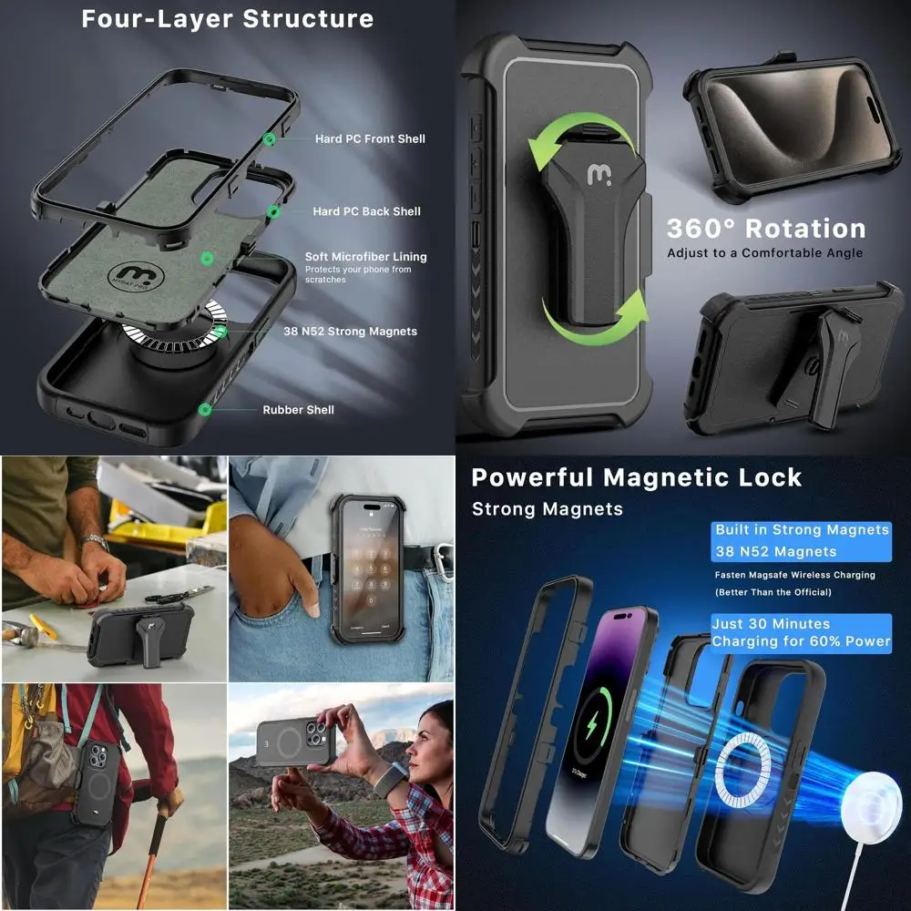 

Maverick Series for iPhone 15 Pro Max Case with Belt Clip Holster,[Compatible with Magsafe] w/Screen Protector,Anti-Drop,Shockpr