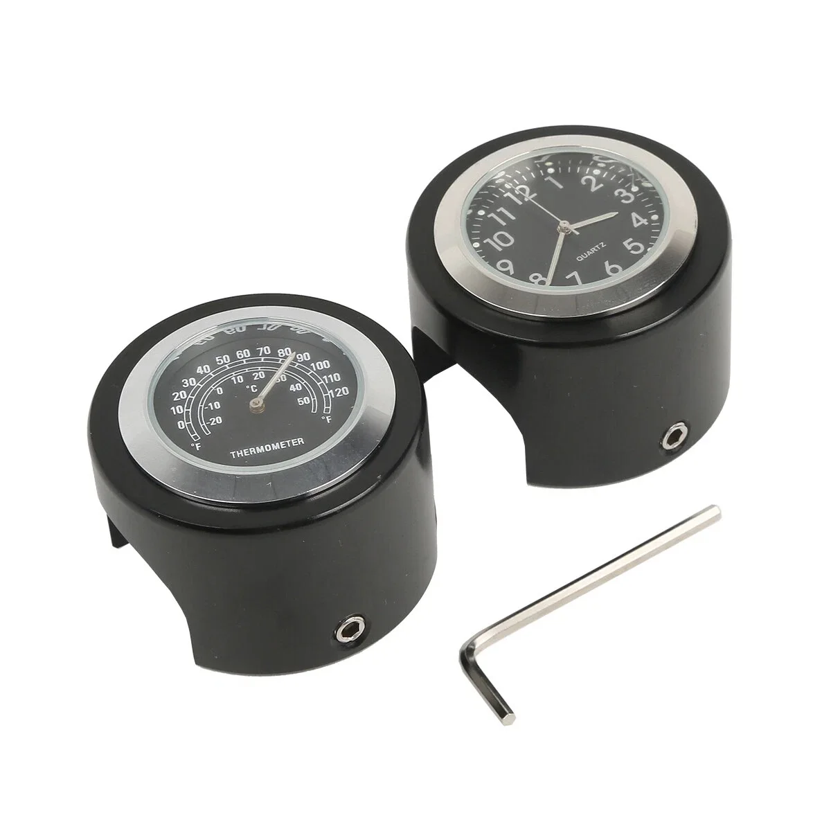 Manillar de motocicleta de 7/8 "y 1", reloj y temperatura negros para Harley Honda Yamaha Suzuki Kawasaki