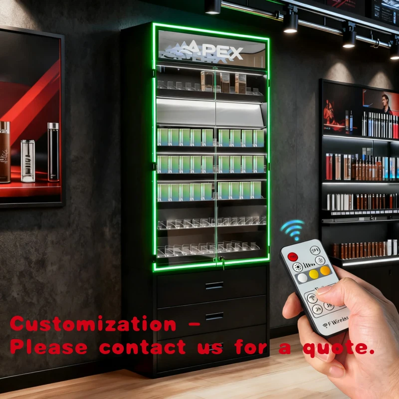

custom.APEX Custom Gas Station Display LED Lighting Tobacco Display Cabinet with Remote Sliding and Push-Feed Sh