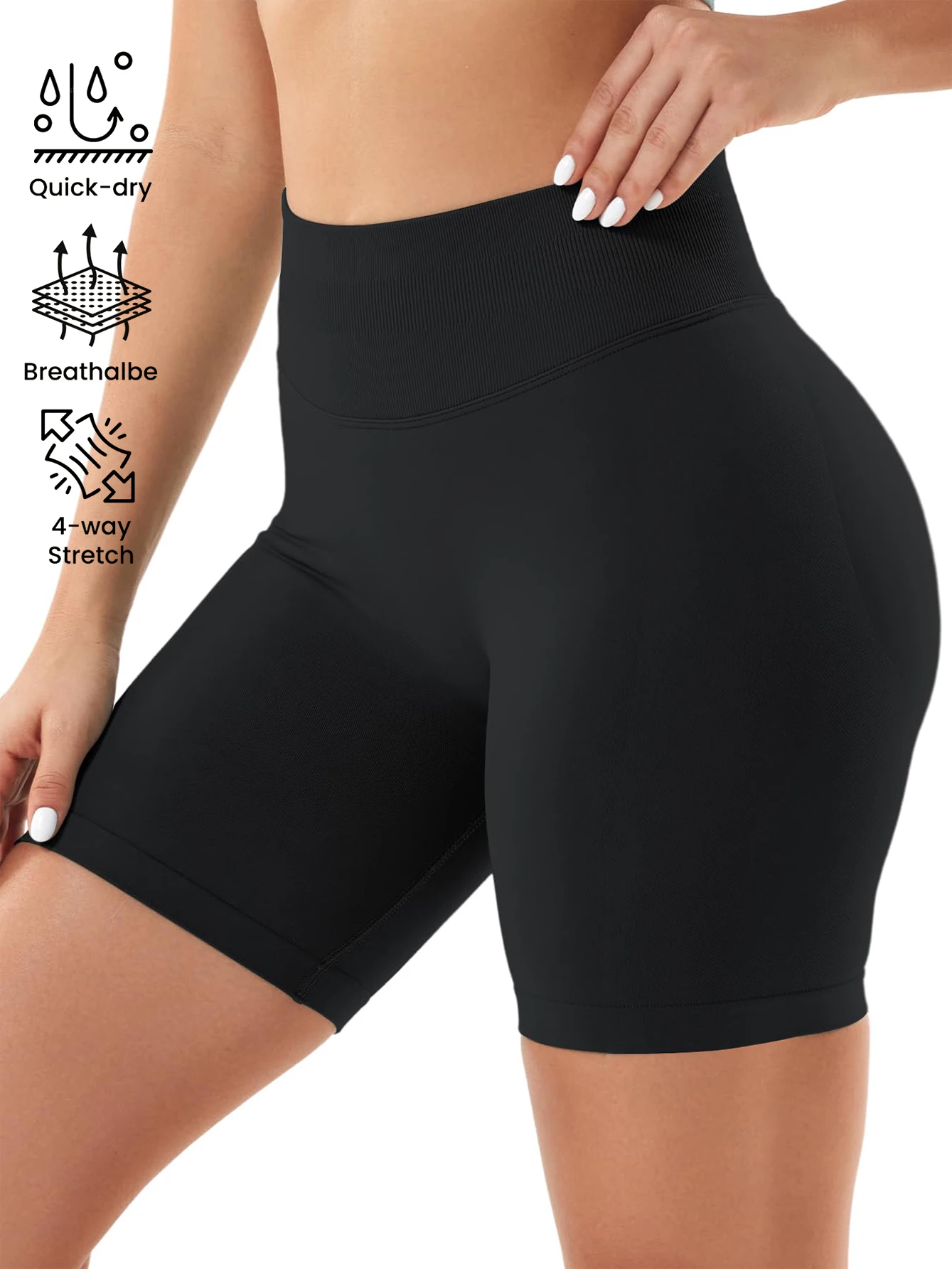 Hochelastische, hüfthebende Fitness-Yoga-Shorts mit Pfirsich-Hüften und ohne unangenehme Linien, Pilates-Shorts für mittlere Intensität. – Detail 10