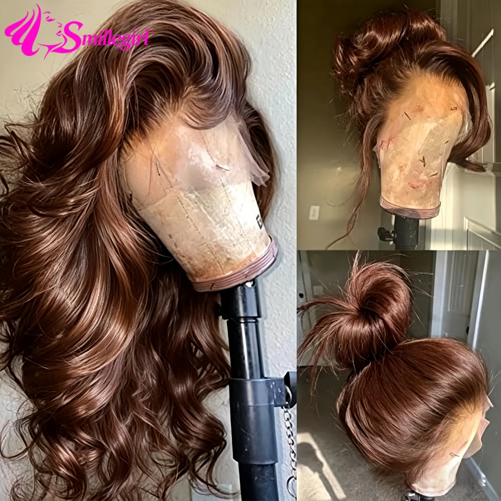 250 Density Chocolate Brown 13x4 Body Wave Lace Front Wig Human Hair #4 Colored Brazilian 13x6 Lace Frontal Wigs For Women 36 In