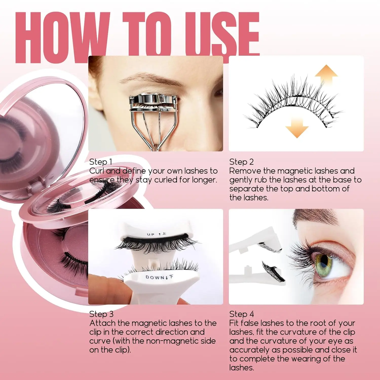 FADVAN 2 คู่ Magnetic Lash พร้อม Applicator Reusable Strong Hold กาวแม่เหล็กฟรี 3D DIY ขนตาปลอม