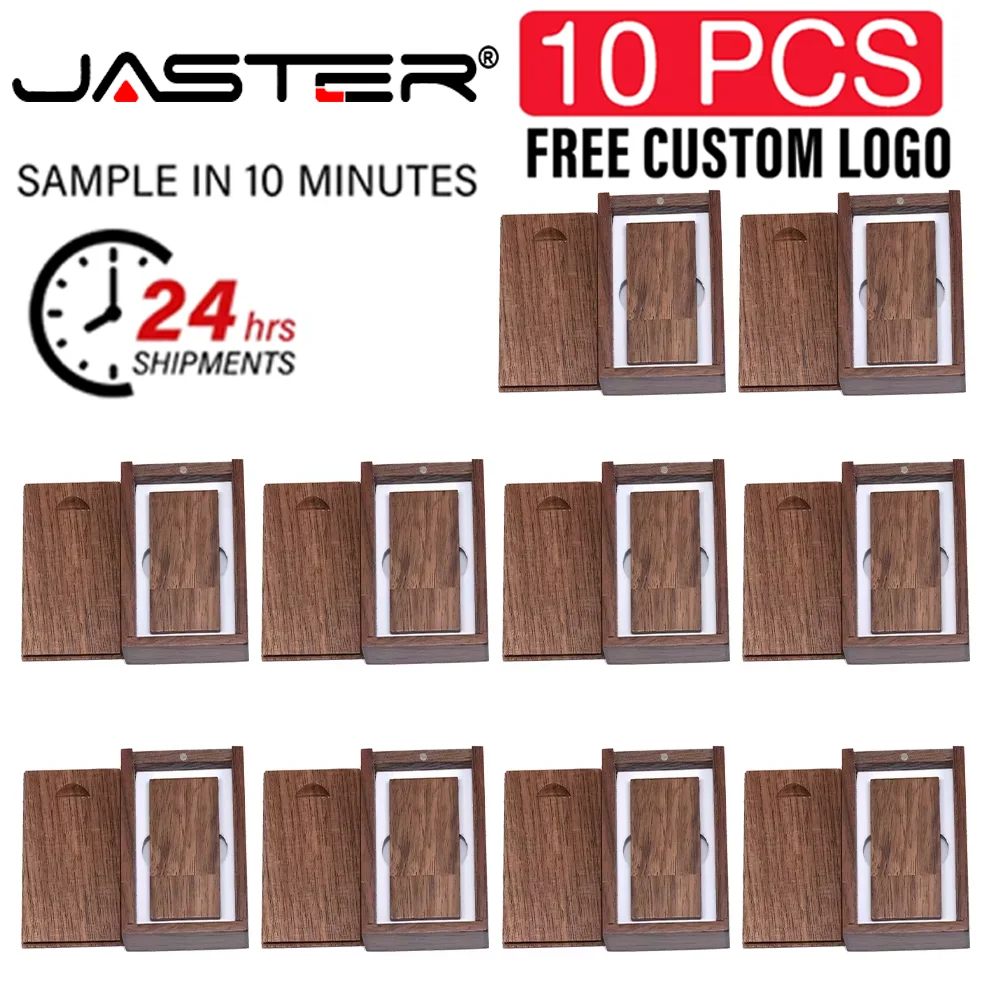 10PCS/LOT USB 2.0 Flash Drives 128GB Wood Box Pen Drive 64GB Free Custom Logo Creative Wedding Gift Memory Stick 32GB Pendrive