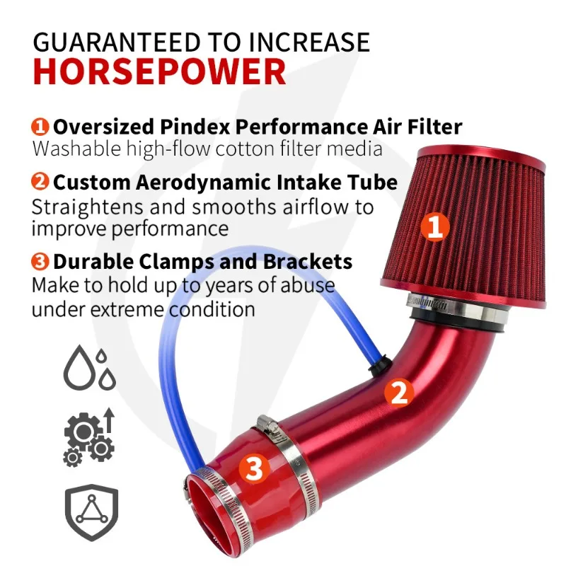 Suitable for car modification Air filter 76mm aluminum alloy filter element Cold air intake pipe modification kit 3inch