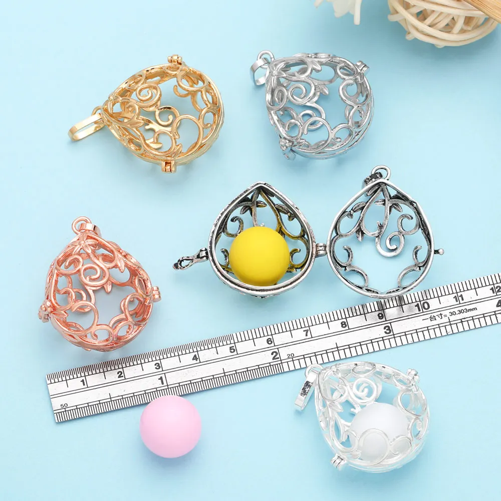 OCESRIO Hollow Drop Water Chime Ball Pendant for Necklace Copper Gold Plated Harmony Ball Jewelry Making Supplies pdtb173