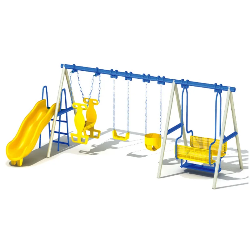 Playground Swing Set for Kids, See-Saw Metal Swing Chair With Slider