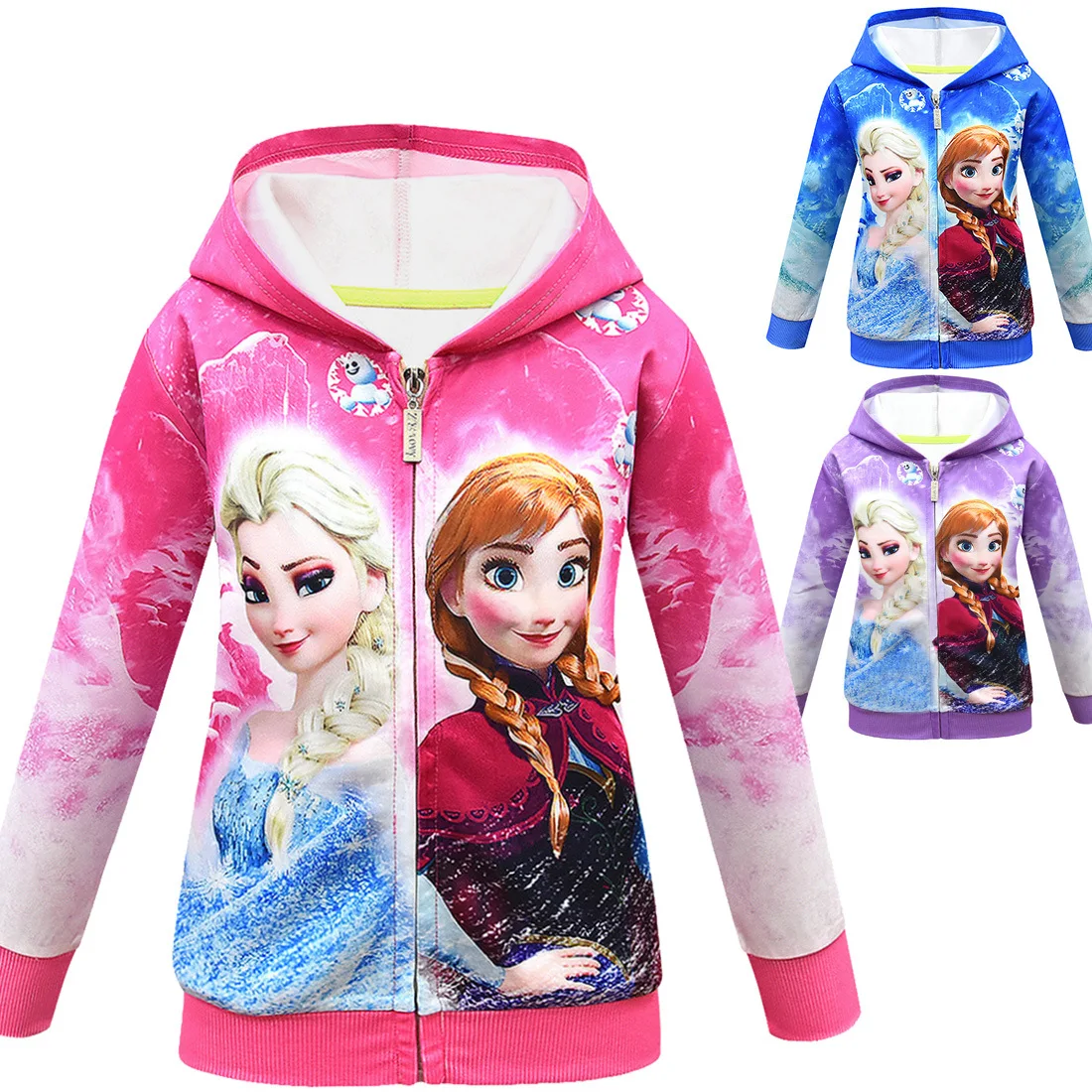 Mantel bertudung anak-anak, Hoodie Frozen Anak perempuan Anna Elsa musim semi musim gugur, jaket bertudung ritsleting lengan panjang putri Disney