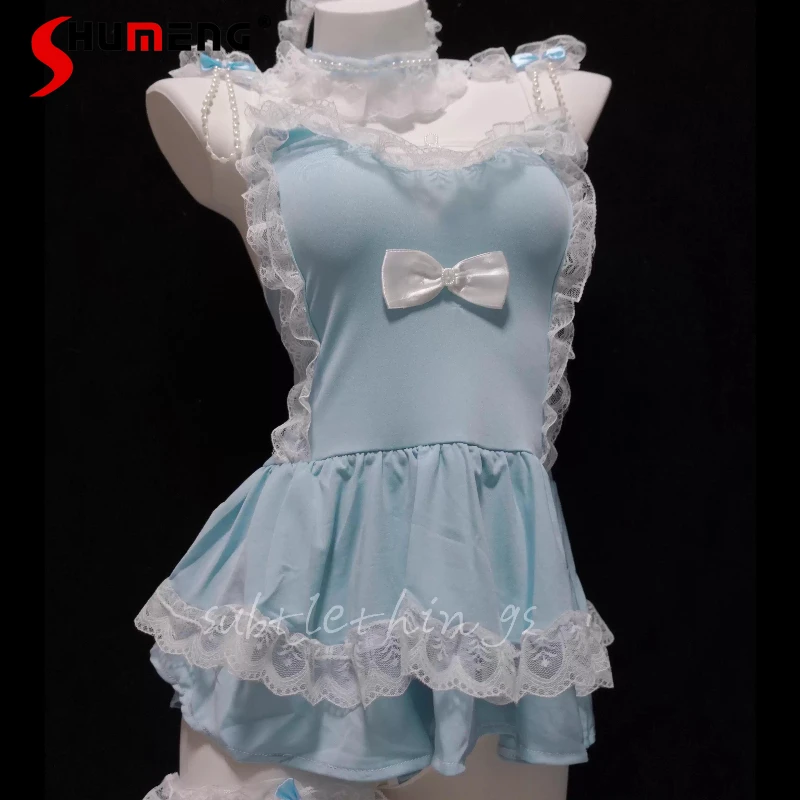 

Чистые и милые кружевные ночные рубашки с рюшами, комплект женских сексуальных ночных рубашек с бантом, белые, синие, женское кружевное дизайнерское нижнее белье, ночная рубашка