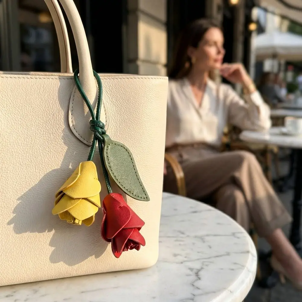 Cute Hanger Pu Leather Tulip Pendant Fashion Colorful Pu Flower Keychain Creative Bag Charm Women