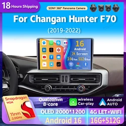 Android 16 wifi+4G Carplay AUTO BT Car Radio For Changan Hunter F70 2019-2022 Navigation GPS Video Player Stereo Multimedia 2DIN