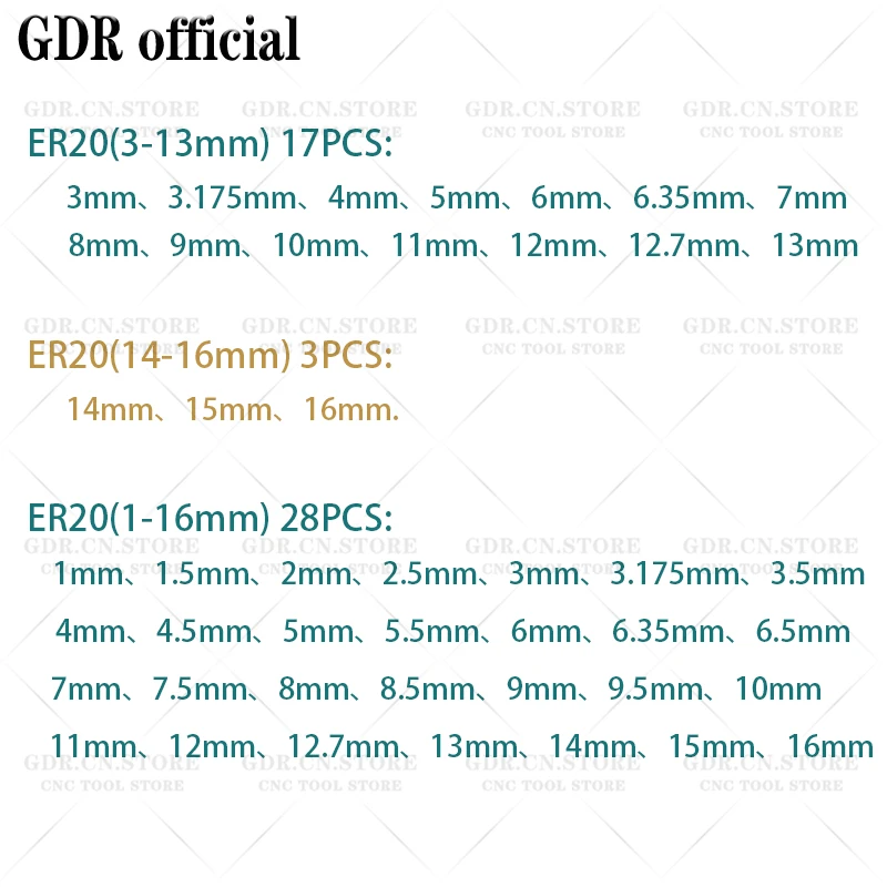 ER20 collet ER Collet Chuck ER20 Collet 1mm-16mm ER20 Collet High Precision Collet er20 Collet Set tool holder bracket tool