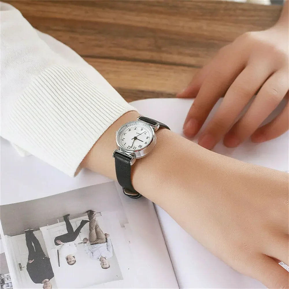 Correa de cuero Retro para mujer, relojes pequeños con puntero de diseñador, esfera con números simples, reloj analógico de cuarzo para mujer, relojes de pulsera para regalo