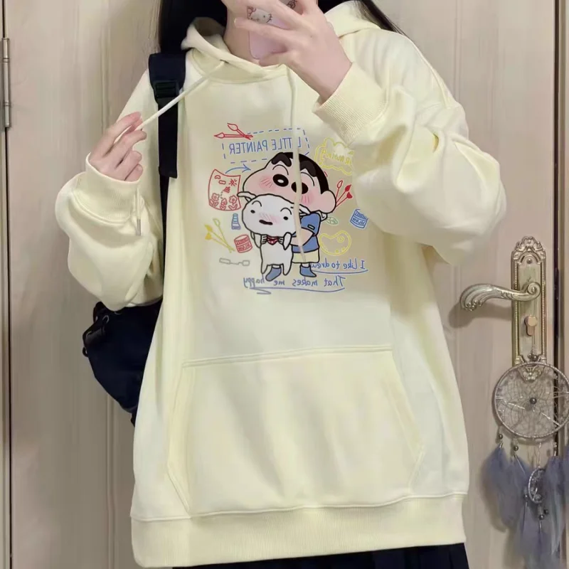 2024 Autumn and Winter Crayon Shin Chan Cartoon Anime Printed Hooded Sweatshirt for Couples Fashionable Trendy Cute Casual Top