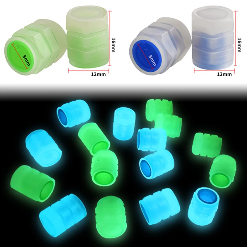 4-20PCS Luminous Car Tire Valve Cap Fluorescent Night Glowing Decor Motorcycle Bike Wheel Nozzle Dustproof Tyre Valve Stem Caps