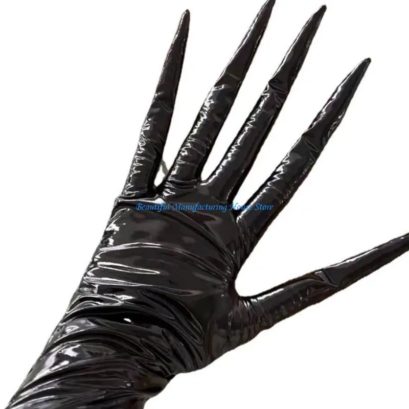 

E56A Enamel Leather Long Gloves for Women Halloween Witch Costume Props Gloves for Formal Gathering and Dancing Party