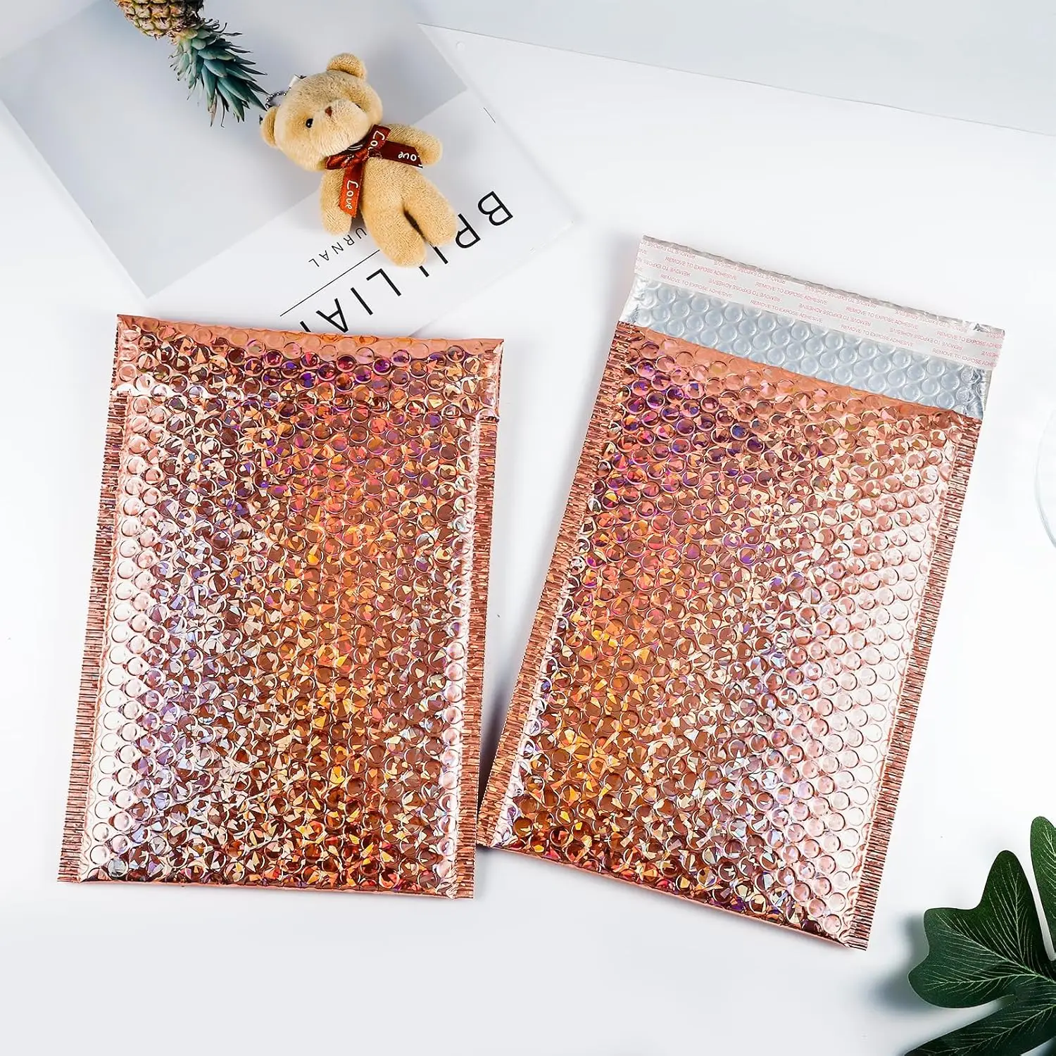 Laser gold 100 Pcs Bubble Mailers Metallic Bubble Mailers Waterproof Poly Padded Envelopes Self Sealing Cushion Envelopes
