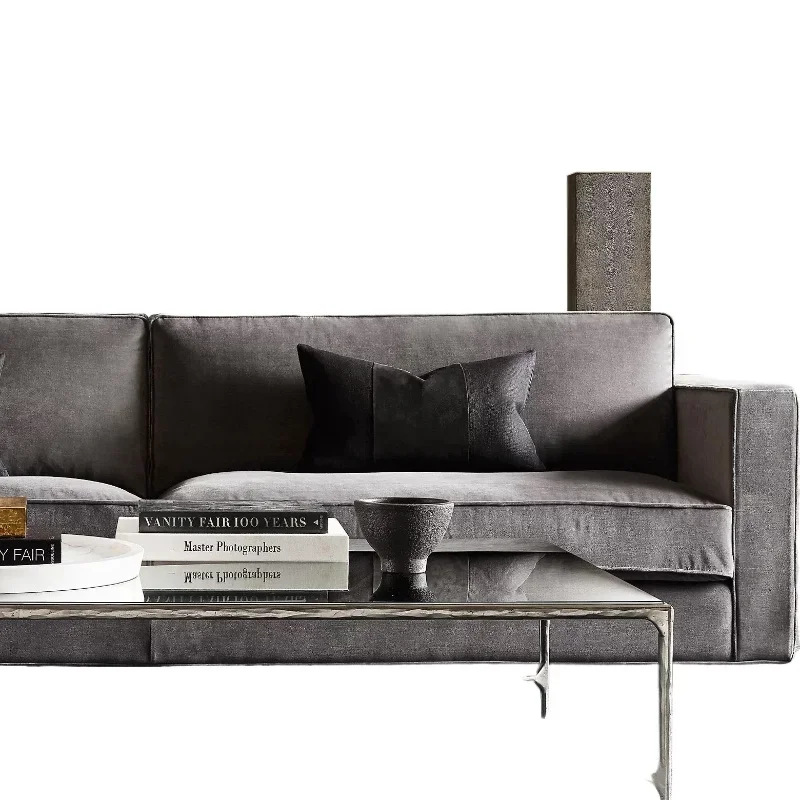 American rural retro sofa Italian modern simple furniture American RH light luxury fabric old solid wood soft bag