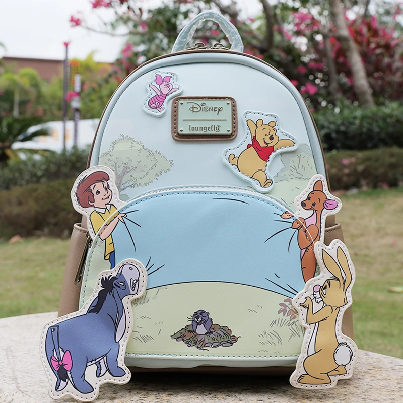 

New Hundred Acre Forest Winnie and Tiggo Backpack Women's Shoulder Strap Single Shoulder Bag Sewing PU Leather Zipper Backpack