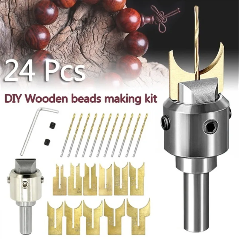 Conjunto de brocas de bola de carboneto para madeira, fresa, ferramentas de moldagem, buddha grânulos, router bit, broca, 6mm-25mm, 24pcs