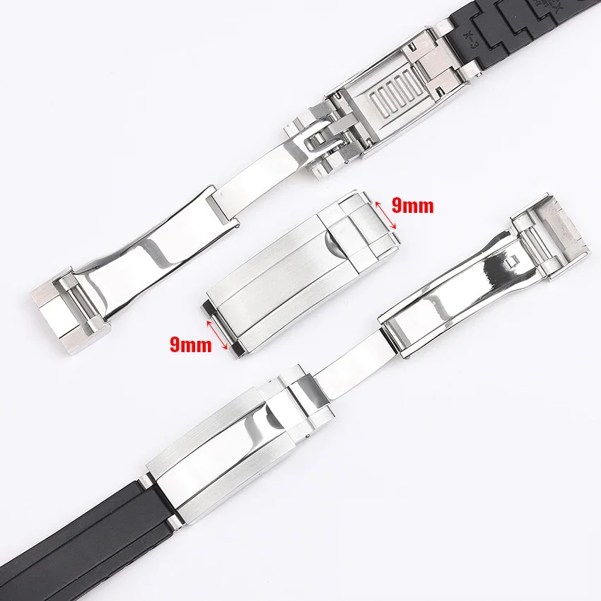 9mm Stainless Steel Watch Clasp for Rolex DAYTONA SUBMARINER GMT Fine Adjustment Glide for Rubber Watch Band Buckle Accessories