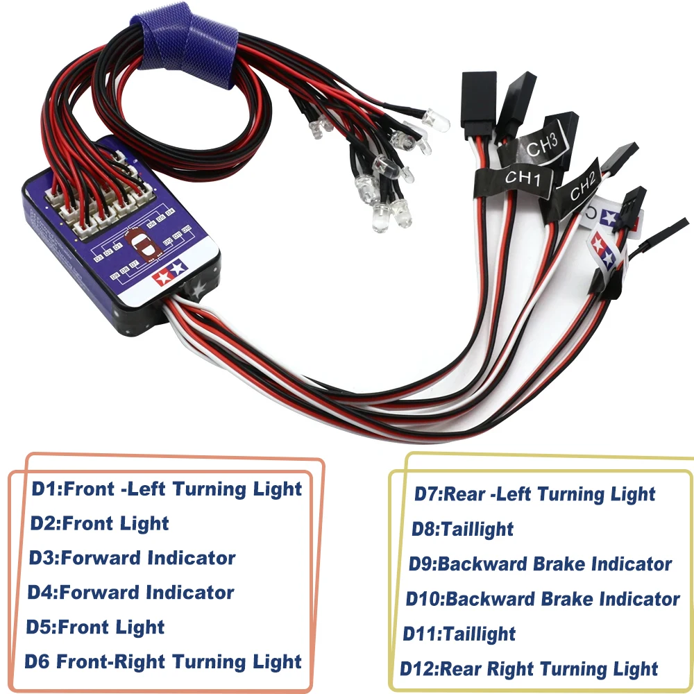 12 LED Simulation Flash Light Kit RC Car Light Steering Brake Light For 1/10 RC Truck Crawler Drift Car Hop-up Parts
