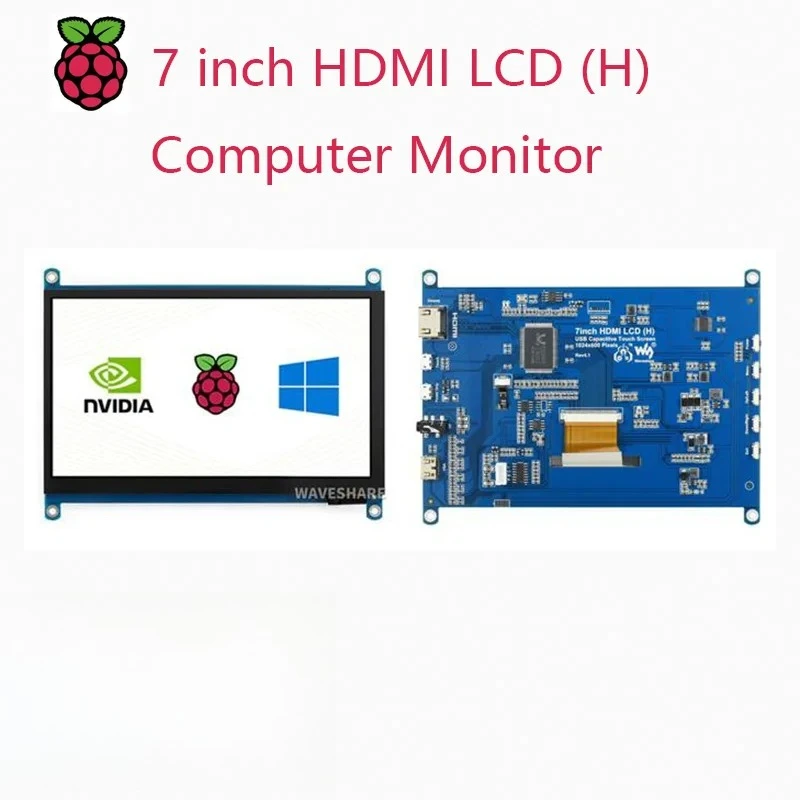 Waveshare 7 inch HDMI LCD (H) Computer Monitor 1024*600 IPS Capacitive Touch Screen Supports Raspberry Pi Jetson Nano Win10 Etc