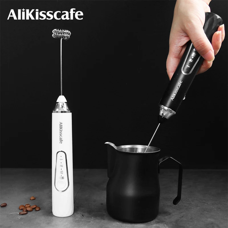 AliKisscafe Espumador de leche para café, mezclador eléctrico recargable, batidor de mano para cocina, accesorio para espresso, herramienta para barista