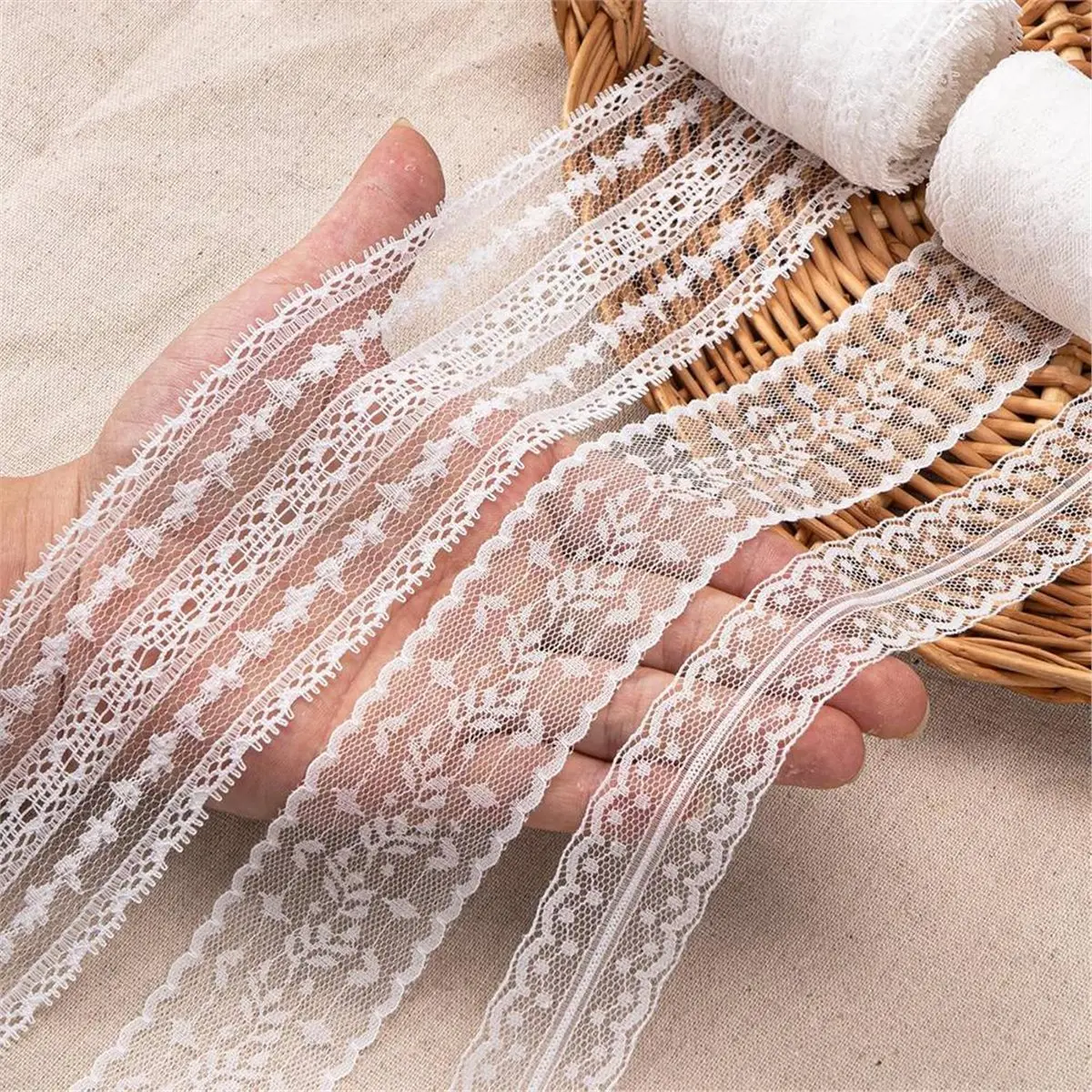 Okay White Lace Ribbon 15 Rolls Vintage Lace Trims with Assorted Crochet & Sewing Patterns,5m for Each Roll