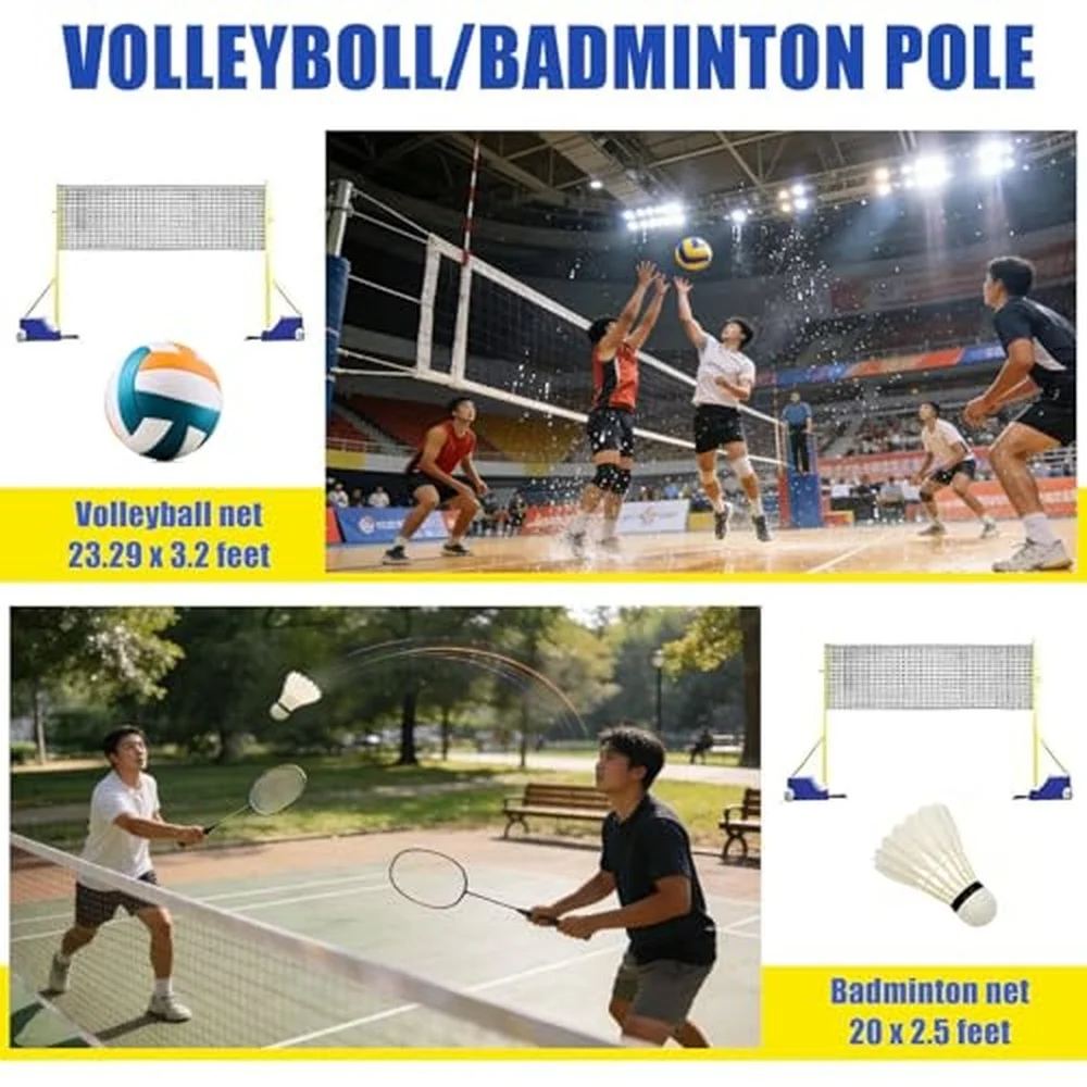 2 in 1 Volleyball Net and Badminton Net Set Heavy Duty Portable Volleyball Poles with Wheels & Base – Adjustable 4