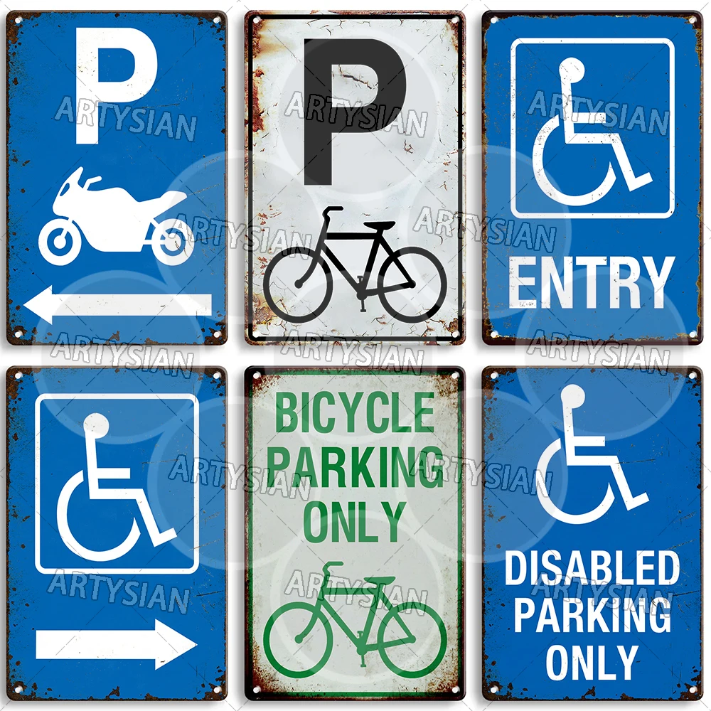 Vintage Parking Metal Sign Bicycle Disabled Motorcycle Parking Retro Metal Plaque Do not Attach Bikes To The Fence