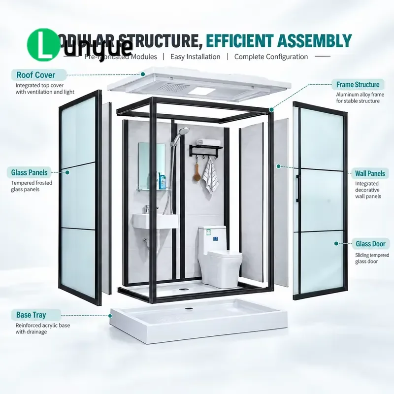 Modular Integrated Prefabricated Shower Room Luxury Sliding Glass Partition for Hotel Apartment Bathroom Project Waterproof