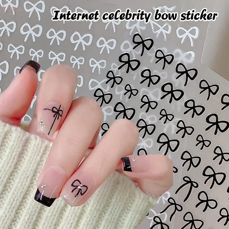 [L & P] 1 قطعة ثلاثية الأبعاد رقيقة أسود أبيض صغير القوس الشريط Bowknot ملصقات الأظافر ملصقات بمادة لاصقة عالية الجودة مسمار الفن الديكور