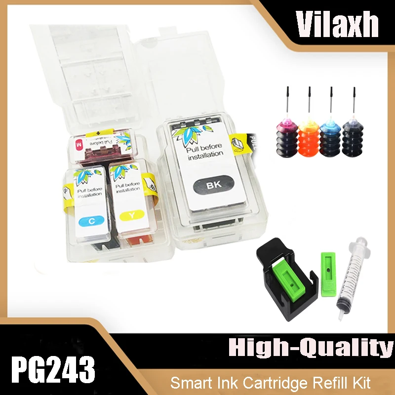 

Vilaxh PG243 243XL CL244 244XL Smart Ink Cartridges Refill Kit for Canon TR4520 TS302 MX490 MX492 MG2420 MG2922 MG3020 Printer