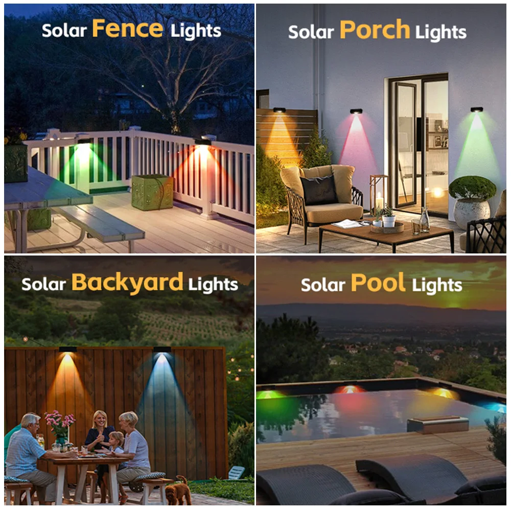 Imagem -05 - Solar Powered Fence Lights Led Rgb à Prova Dágua Step Light para Jardim Quintal Parede Escadas Deck Pátio Varanda Piscina Caminho