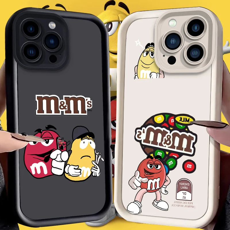 MM Chocolate Bean Case for iPhone 16 15 14 13 12 11 Pro Max XS X XR 8 7 6S 6 Plus SE 2020 Liquid Silicone Shockproof Back Cover