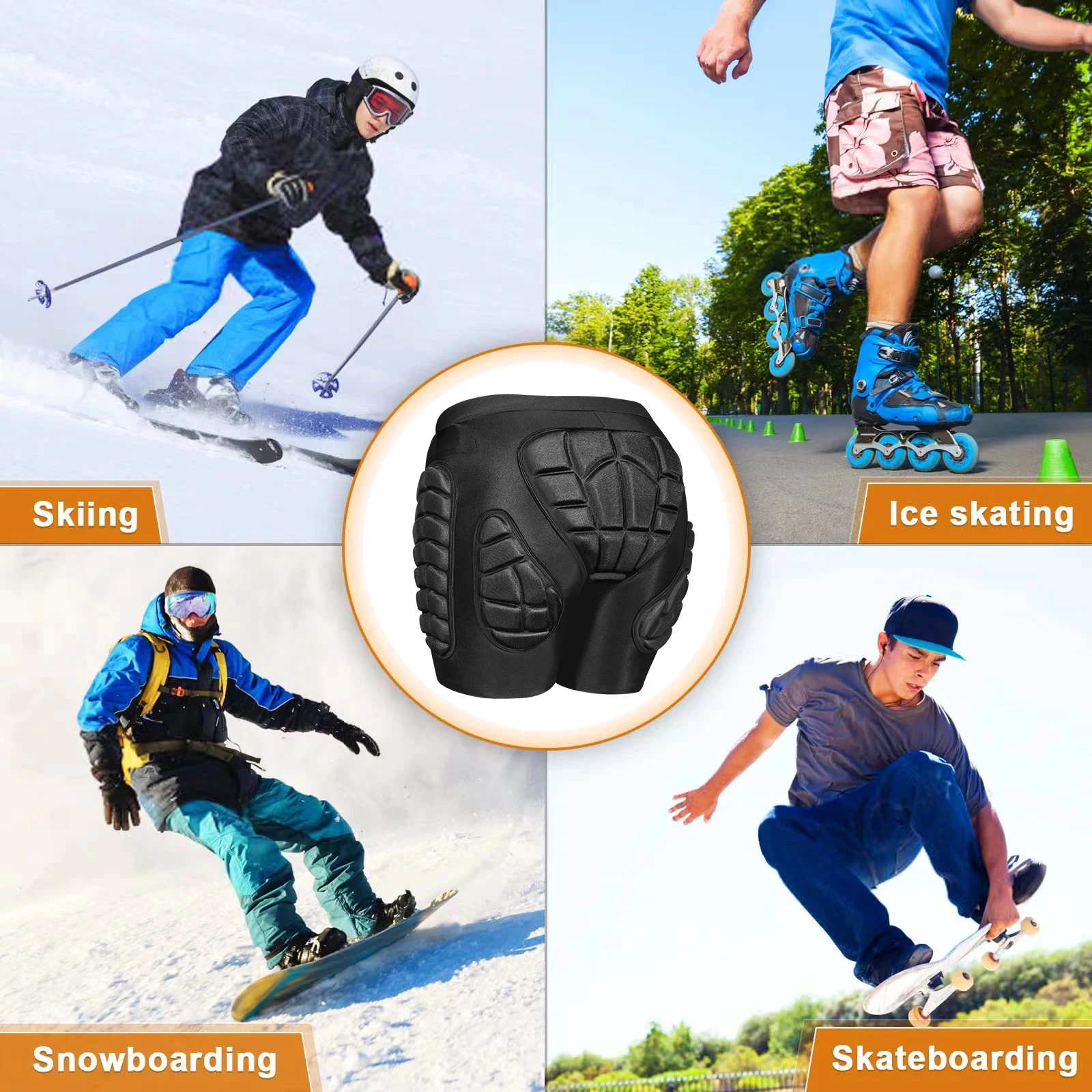 AVIVOR 3D Protection Hip Butt EVA Padded Short Pants Protective Gear Guard Impact Ski Ice Skating Snowboard Black